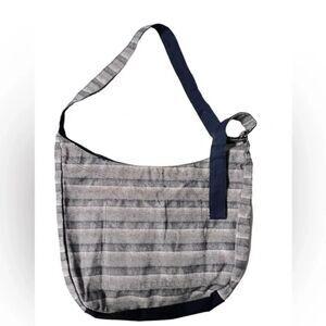 Thirty-One 31 crossbody bag Retro Metro Hobo tote Bluish Gray Woven Stripe